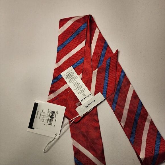 NWT Coach CU358 Signature Americana Stripe Print Silk Skinny Scarf - Picture 2 of 2